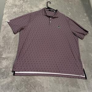 RLX Ralph Lauren Polo Shirt Mens 2XL Burgundy Golf Print Elk River Patch Stretch